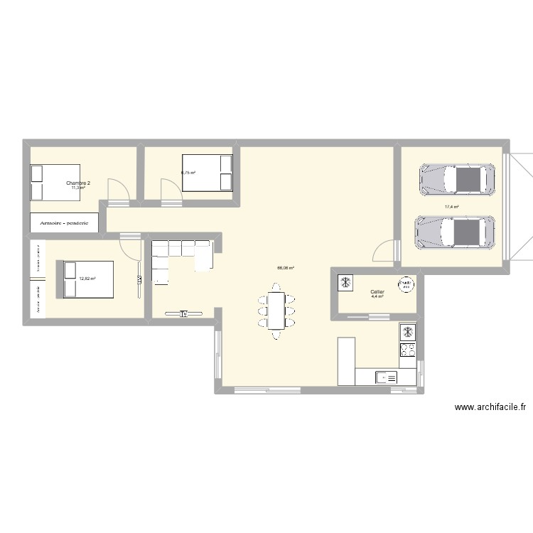 Projet maison V3. Plan de 6 pièces et 119 m2