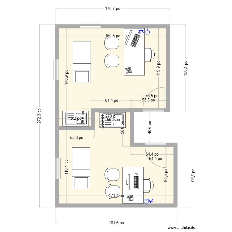 coop. Plan de 1 pièce et 25 m2