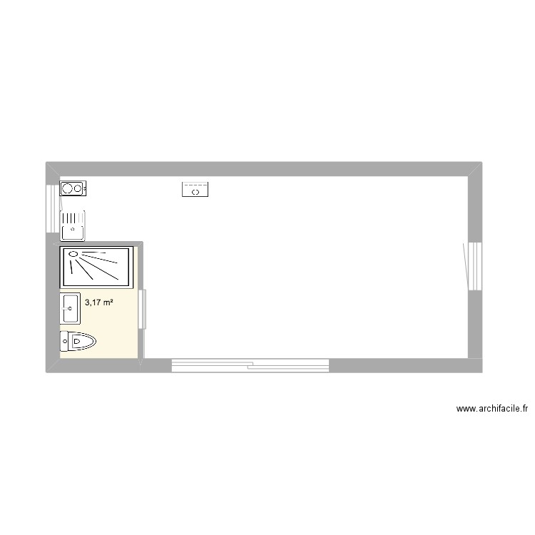 nouv vierge. Plan de 1 pièce et 3 m2