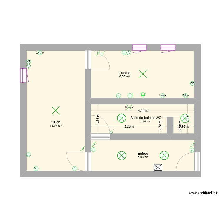 Chantier Lorane. Plan de 4 pièces et 34 m2