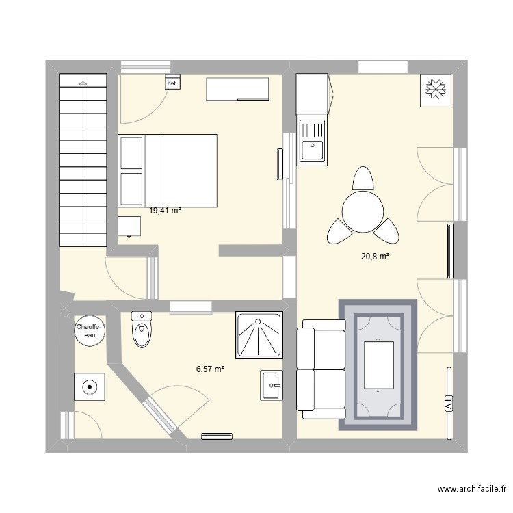 bodié. Plan de 3 pièces et 47 m2