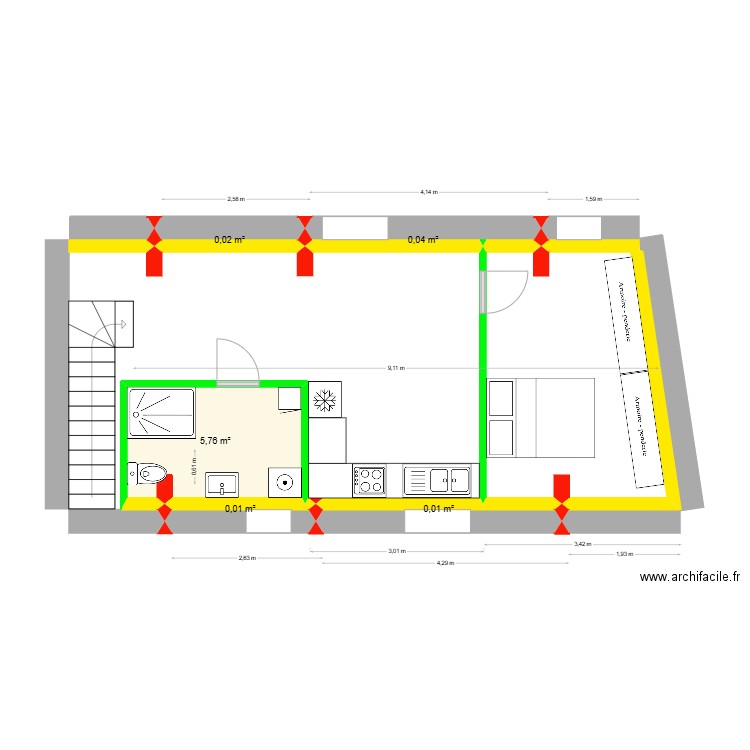 Studio 5. Plan de 5 pièces et 6 m2