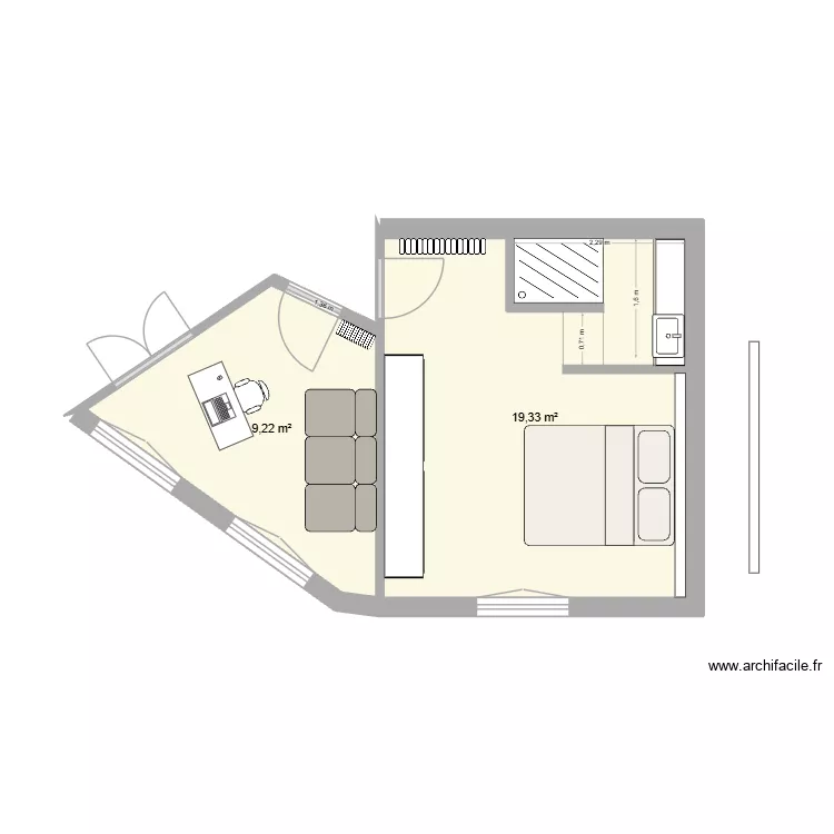 Chambre + bureau I. Plan de 2 Pièces et 29 m² Chambre + bureau I. Plan de 2 Pièces et 29 m²