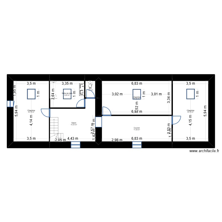 Domaine Tournoisis étage. Plan de 7 pièces et 108 m2
