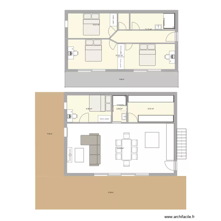 Maison Soleil. Plan de 7  et 104 m²