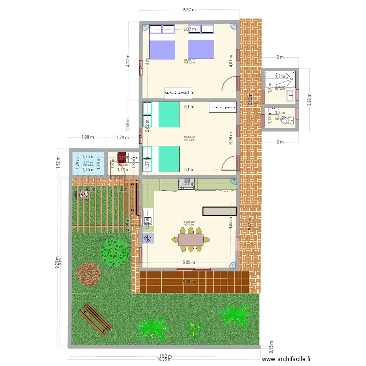 Mercedes4. Plan de 7 pièces et 75 m2