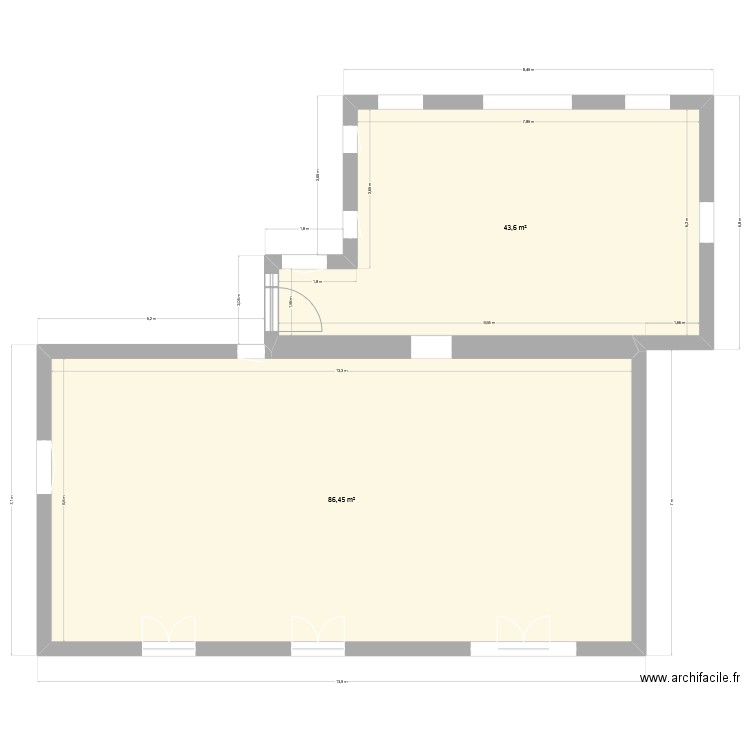 Extension - Sans terrasse. Plan de 2 pièces et 130 m2