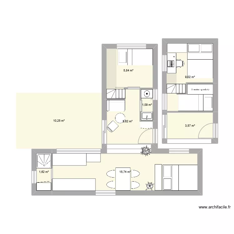 extension tiny (&agrave; l\'entr&eacute;e). Plan de 8  et 53 m²