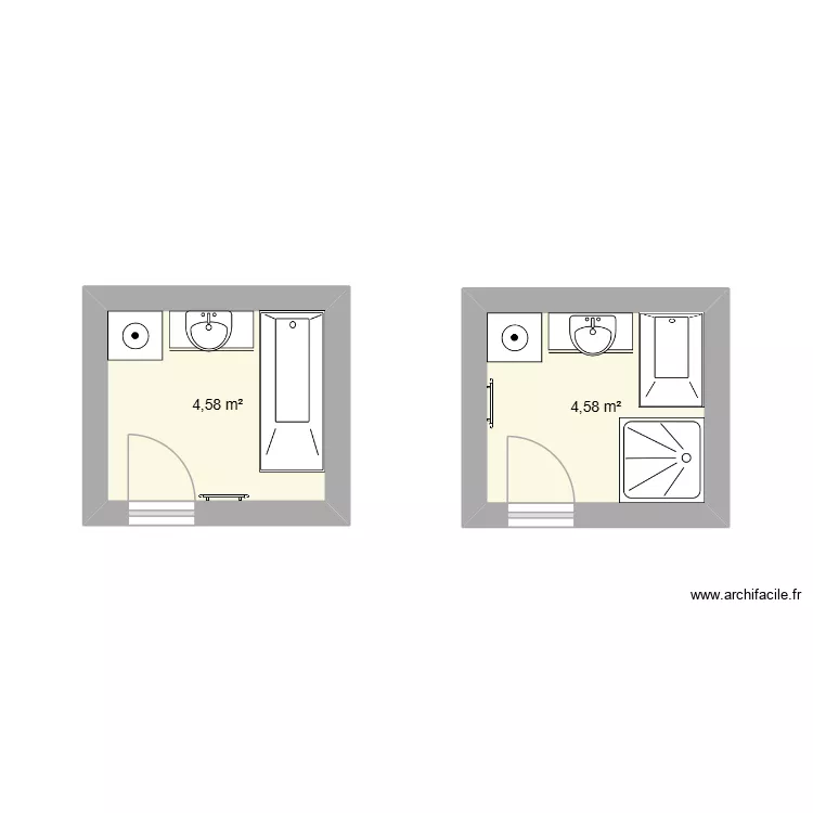 SDB (plan Marion). Plan de 2 et 9 m² SDB (plan Marion). Plan de 2 et 9 m²