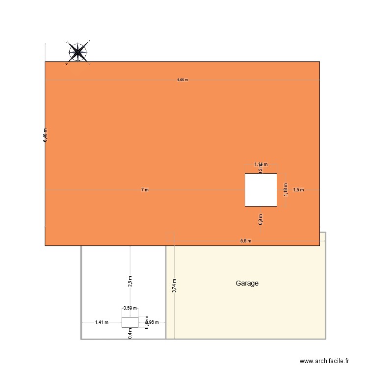 Facade SUD EST KOCH. Plan de 1 pièce et 21 m2