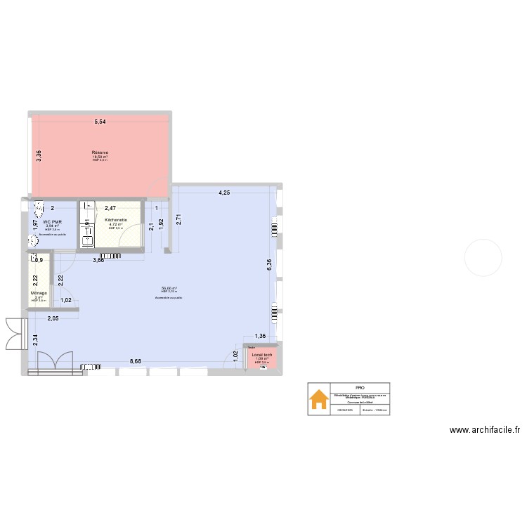 Réhabilitation anciens locaux communaux en médiathèque - Le Mene (2). Plan de 6 pièces et 87 m2
