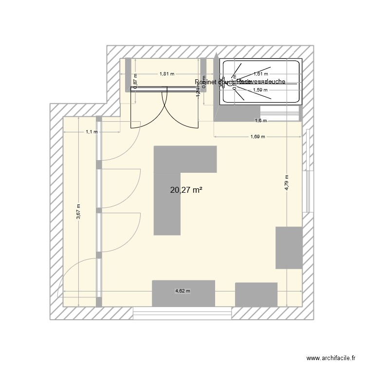 SDB 2. Plan de 1 pièce et 20 m2
