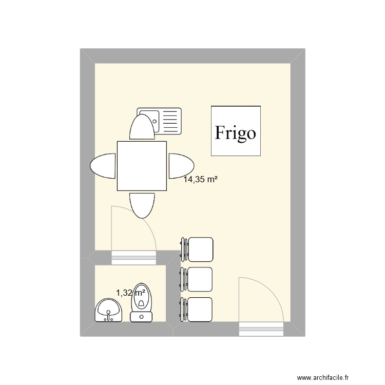 Bureau. Plan de 2 pièces et 16 m2