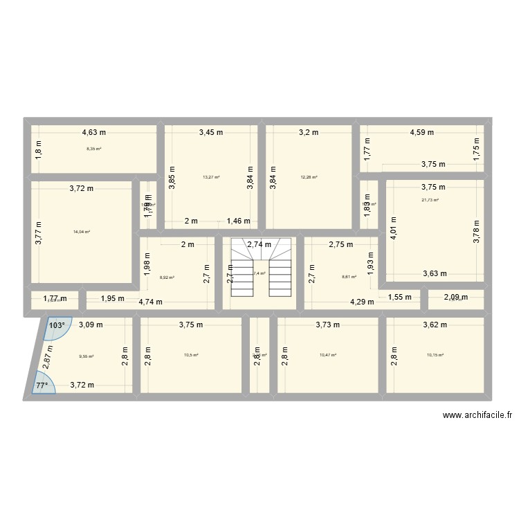 ba22. Plan de 17 pièces et 143 m2