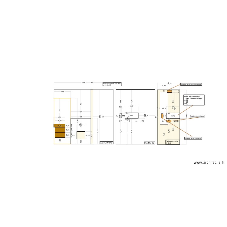 Detail mur douche Sdb 3 en RDJ. Plan de 0 pièce et 0 m2