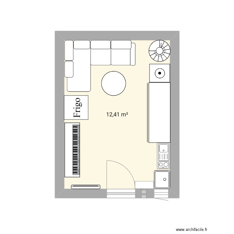 Salon. Plan de 1 pièce et 12 m2