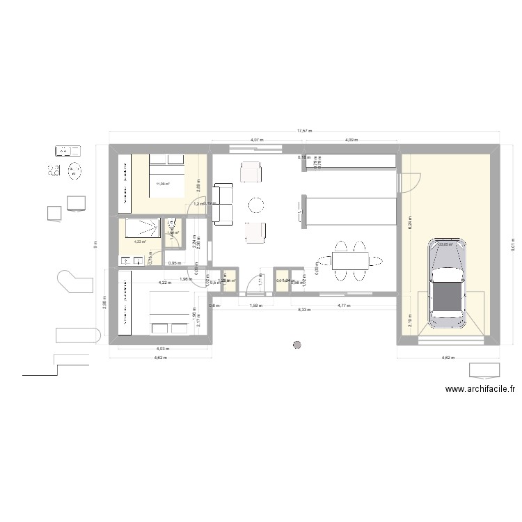 plan a 2 pignon. Plan de 6 pièces et 51 m2
