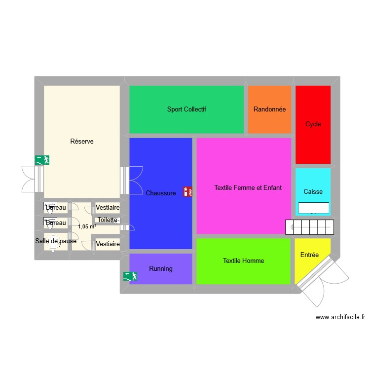 intersport. Plan de 17 pièces et 40 m2