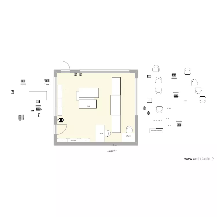 bureau tl v3. Plan de 1  et 44 m²
