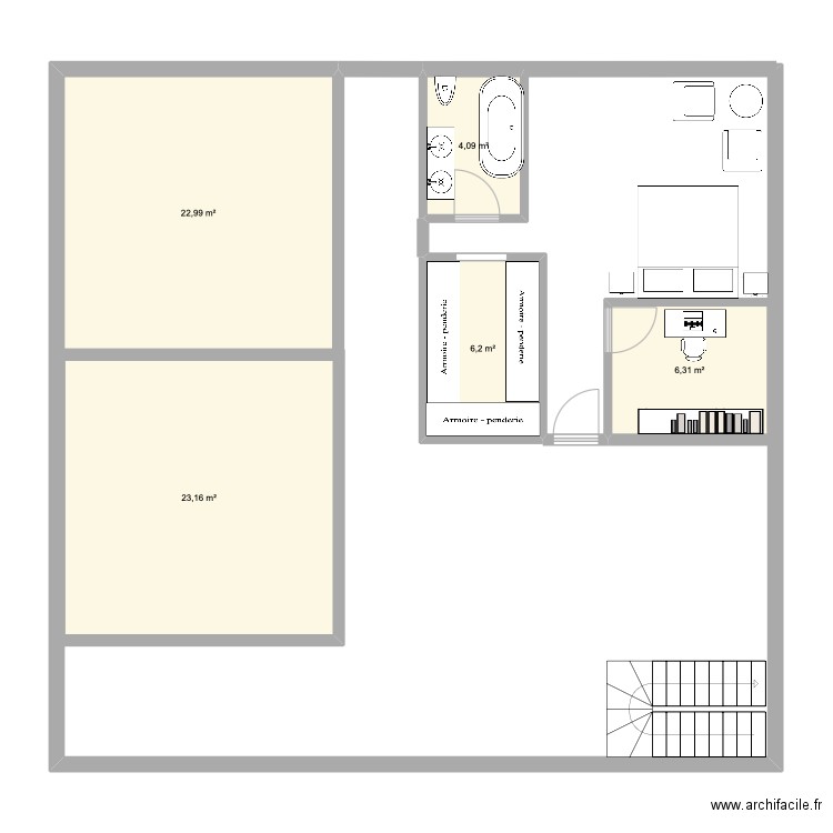 BB 1st floor. Plan de 5 pièces et 63 m2