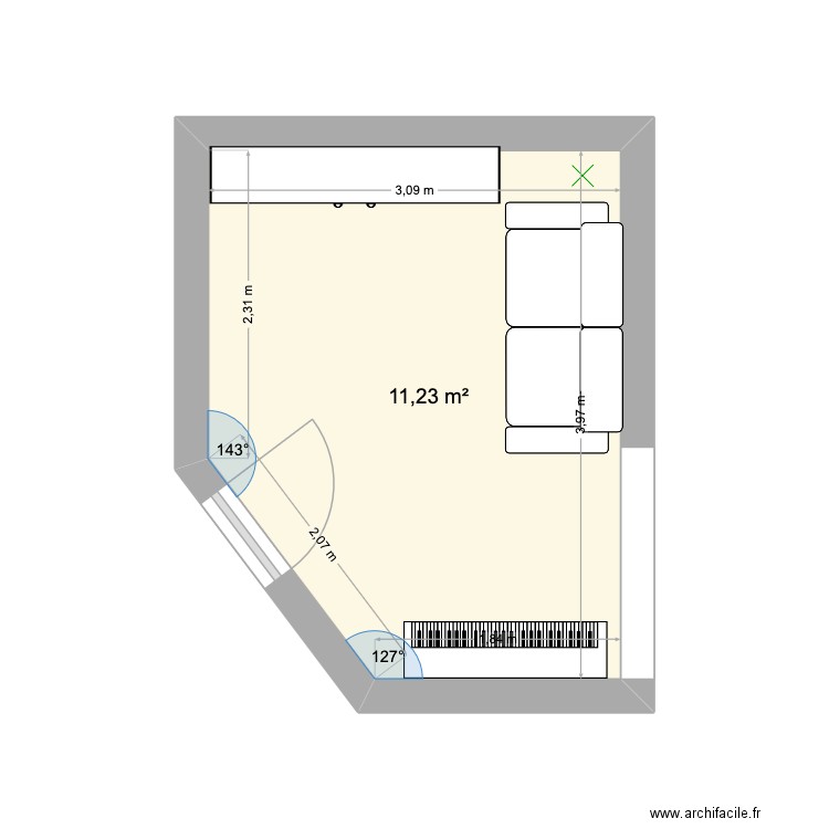 Chambre à joujou. Plan de 1 pièce et 11 m2