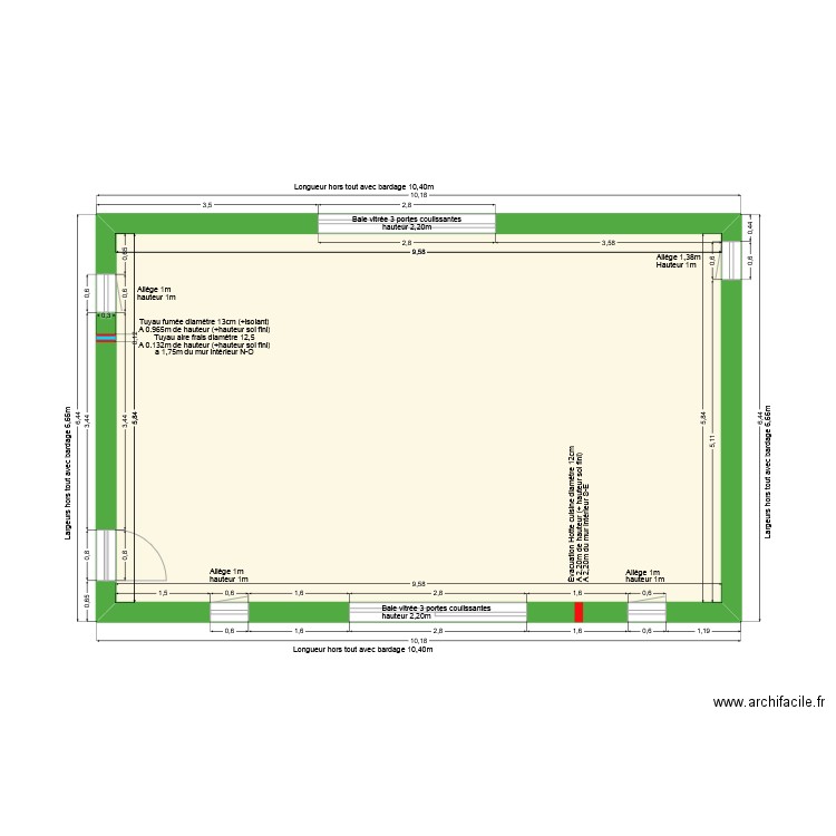 RDC Dessy. Plan de 2 pièces et 112 m2