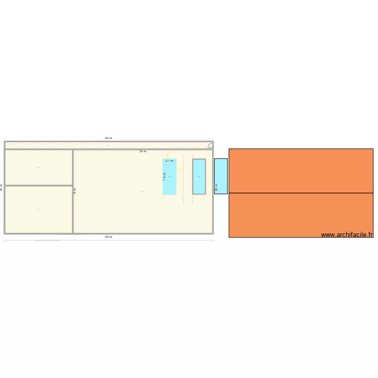 Hangar. Plan de 6  et 910 m²