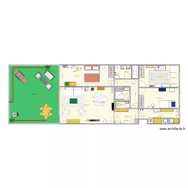 Plan Aguesseau Vmeubl&eacute;e couleurs. Plan de 