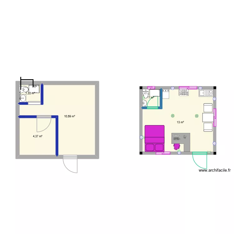 Projet 2. Plan de 5 Pièces et 30 m²