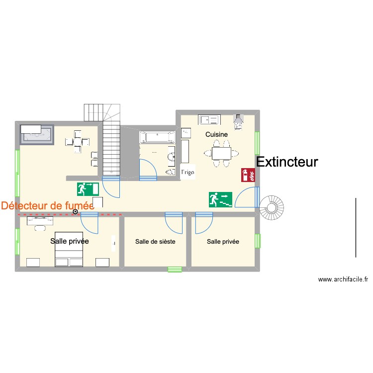 Plan d'évacuation. Plan de 5 pièces et 99 m2