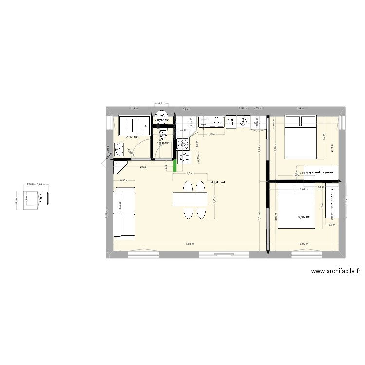 selo. Plan de 3 pièces et 5 m2