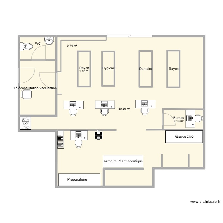 Plan Pharma Jo. Plan de 9 pièces et 71 m2