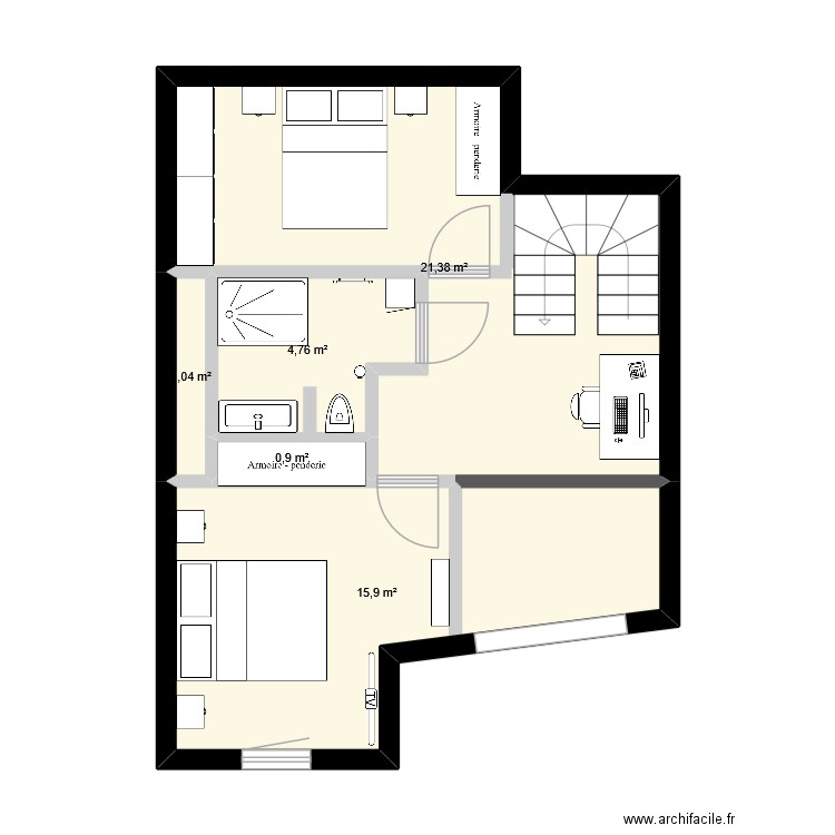 HALO R+3 haut V3. Plan de 5 pièces et 44 m2
