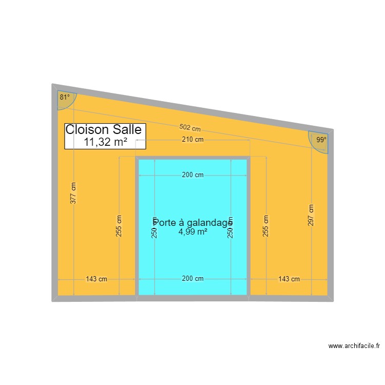 cloison salle. Plan de 2 pièces et 16 m2