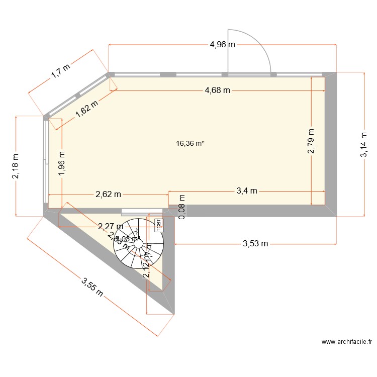 drivescholl aVANT travaux. Plan de 2 pièces et 18 m2