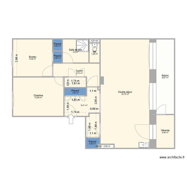 Original. Plan de 16 pièces et 90 m2