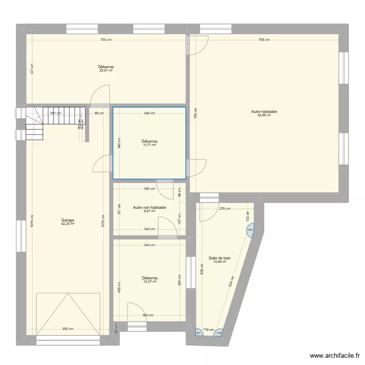 Sous sol Sorendal apr&eacute;s travaux. Plan de 