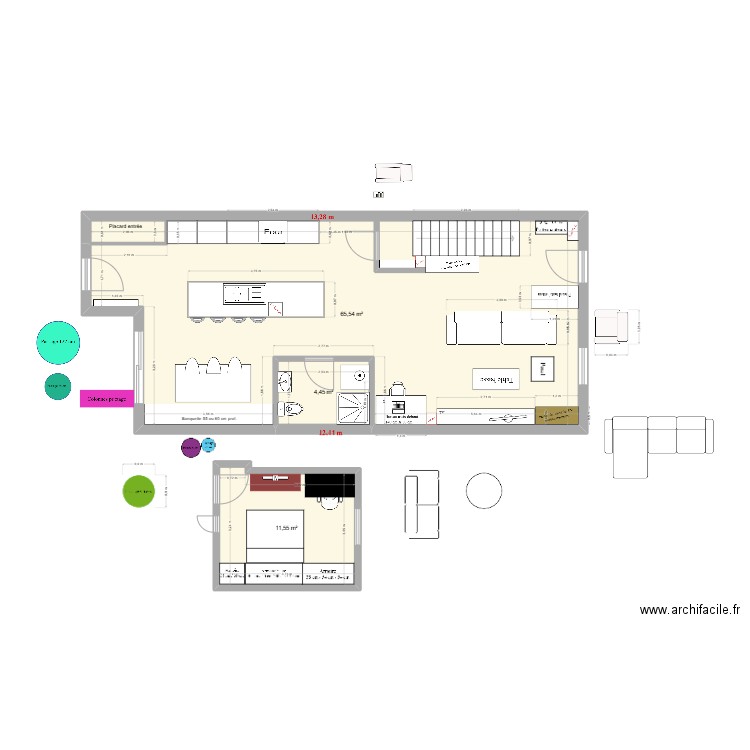 Maison RDC_AVEC EXTENSION version DM. Plan de 3 pièces et 82 m2