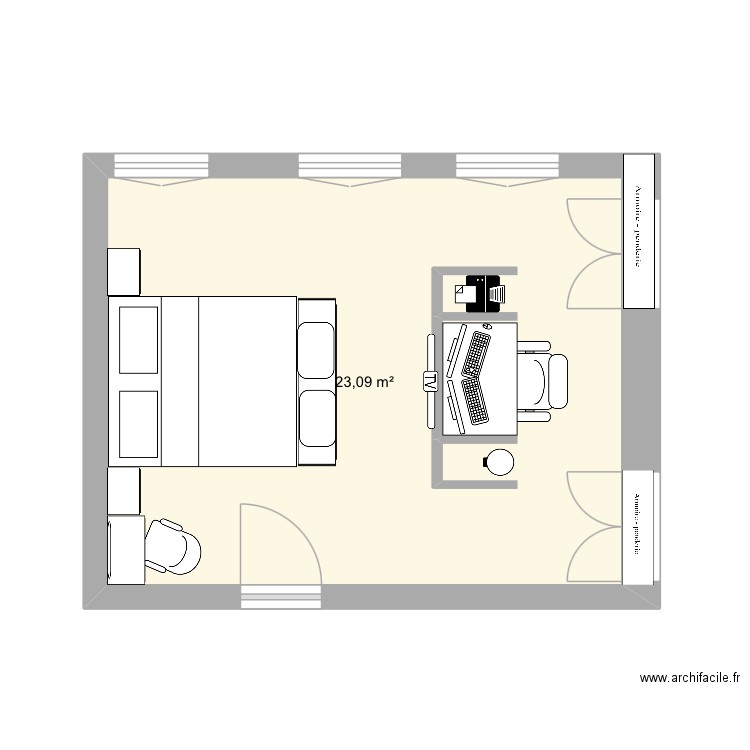 Chambre. Plan de 1 pièce et 23 m2