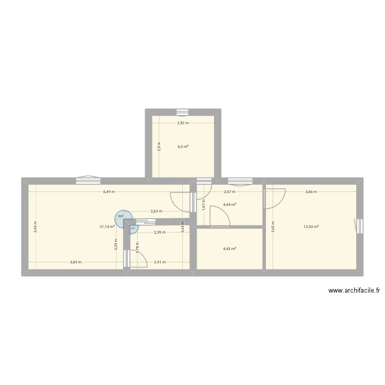 Etage pigeonnier chambre 2. Plan de 5 pièces et 49 m2