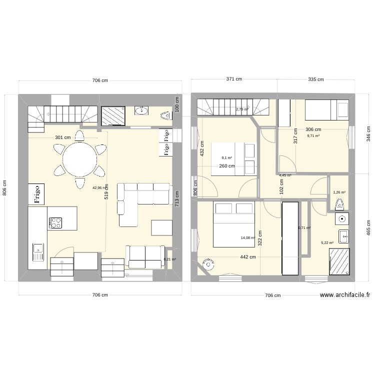 garage plan B. Plan de 10 pièces et 90 m2