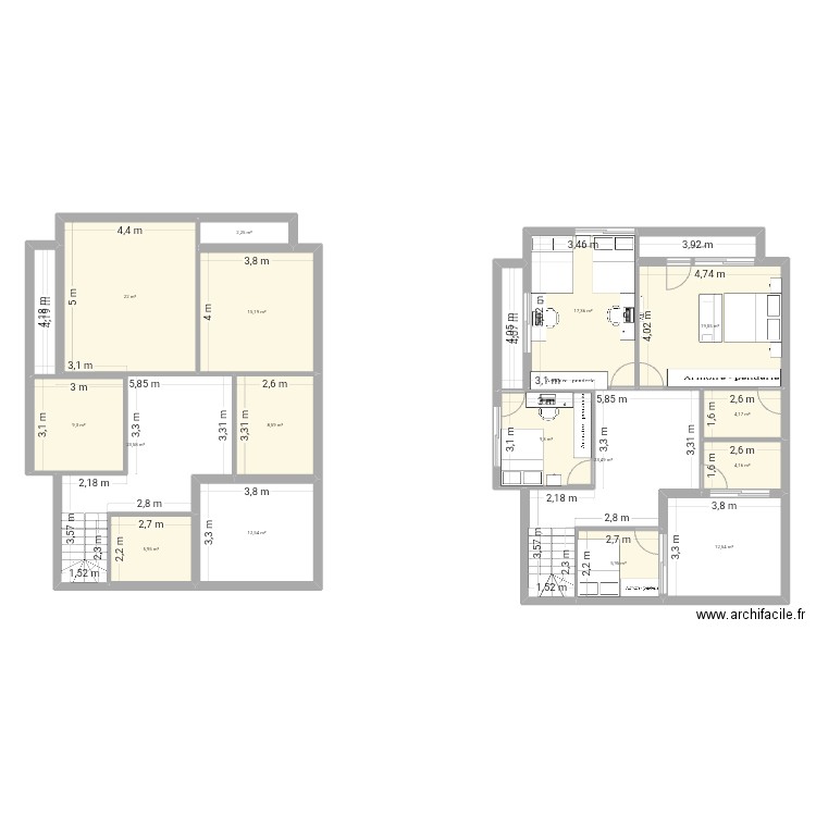 Maison hay salam. Plan de 17 pièces et 198 m2
