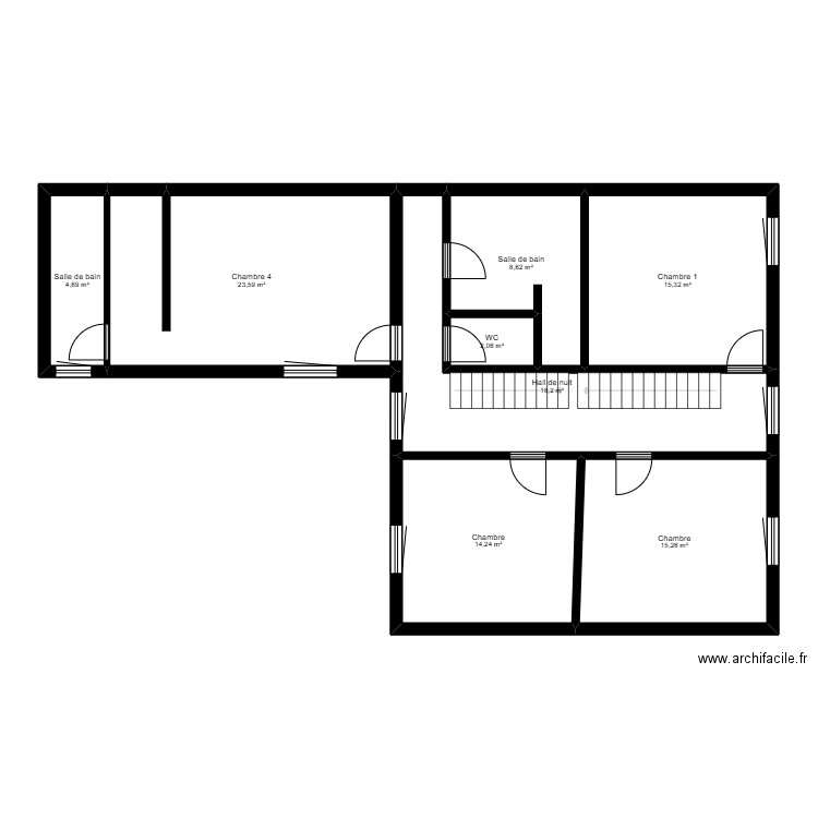1er étage. Plan de 8 pièces et 102 m2
