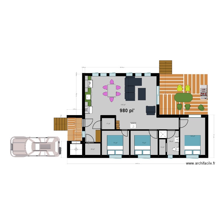 chalet 6. Plan de 8 pièces et 72 m2