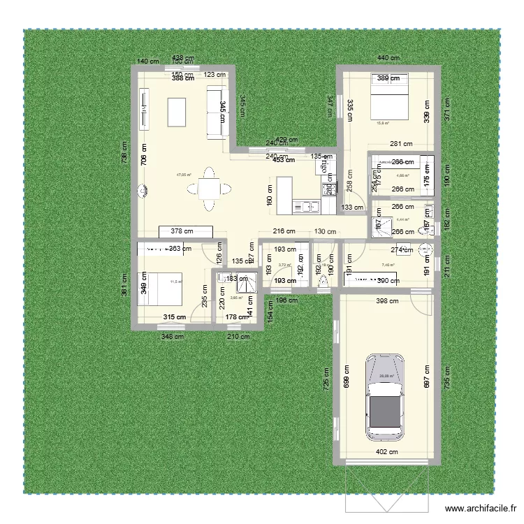 4: 100m2 2chambres+ garage 30m2 best. Plan de 