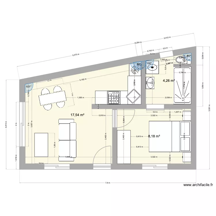 Bungalow 30m2. Plan de 