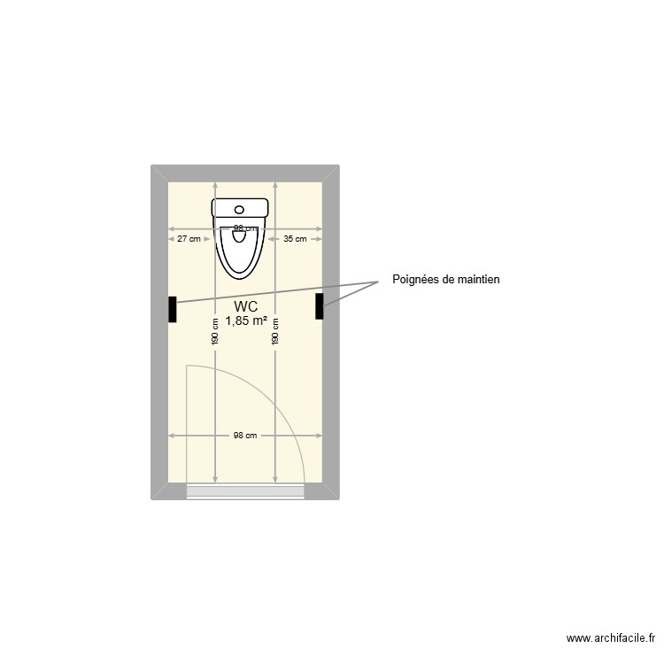 UTZINGER WC. Plan de 1 pièce et 2 m2