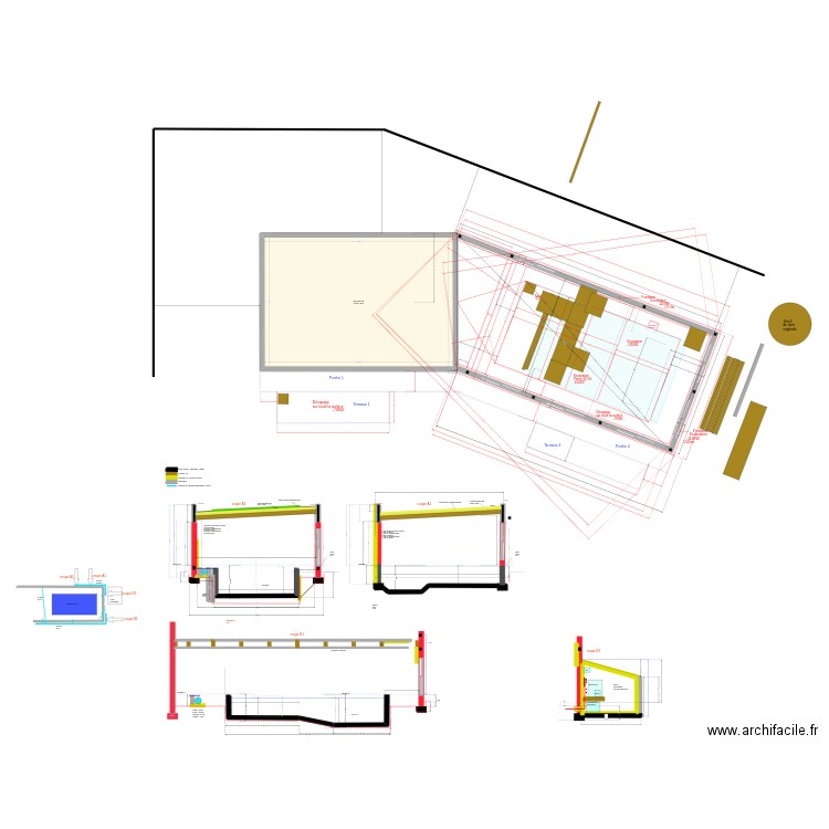 piscine béton mur brique  2024 v30. Plan de 1 pièce et 84 m2