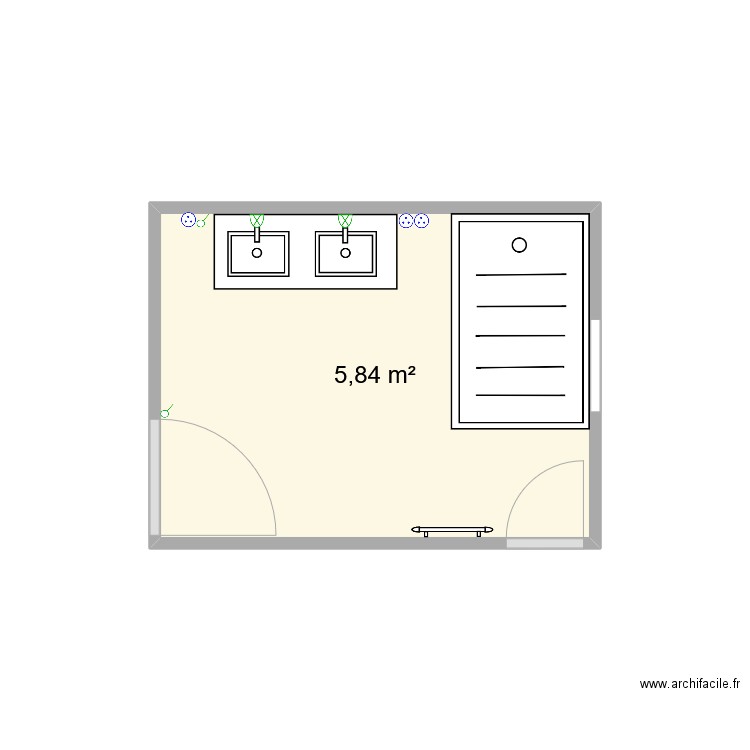 sdb barbe. Plan de 1 pièce et 6 m2