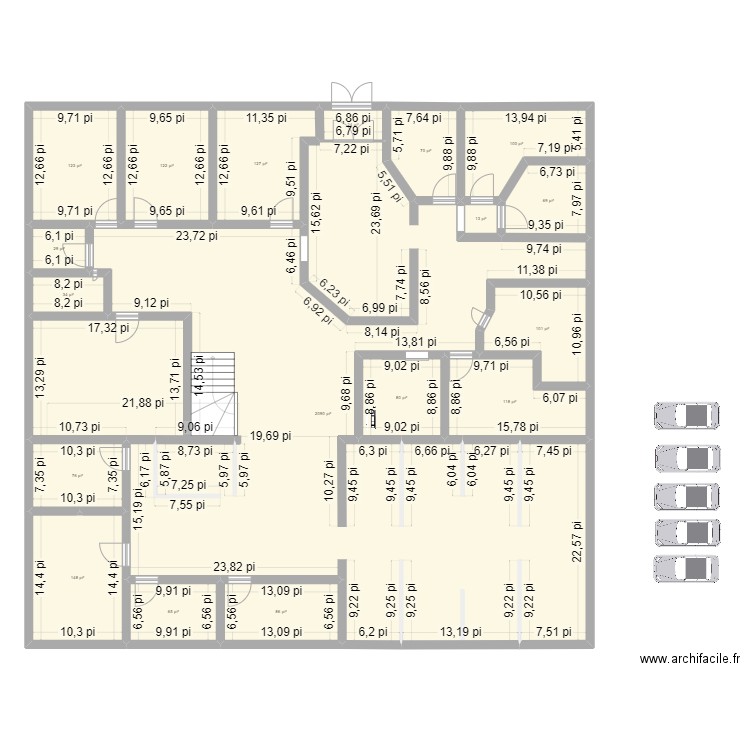 Bureau St-Liboire RDC. Plan de 28 pièces et 669 m2